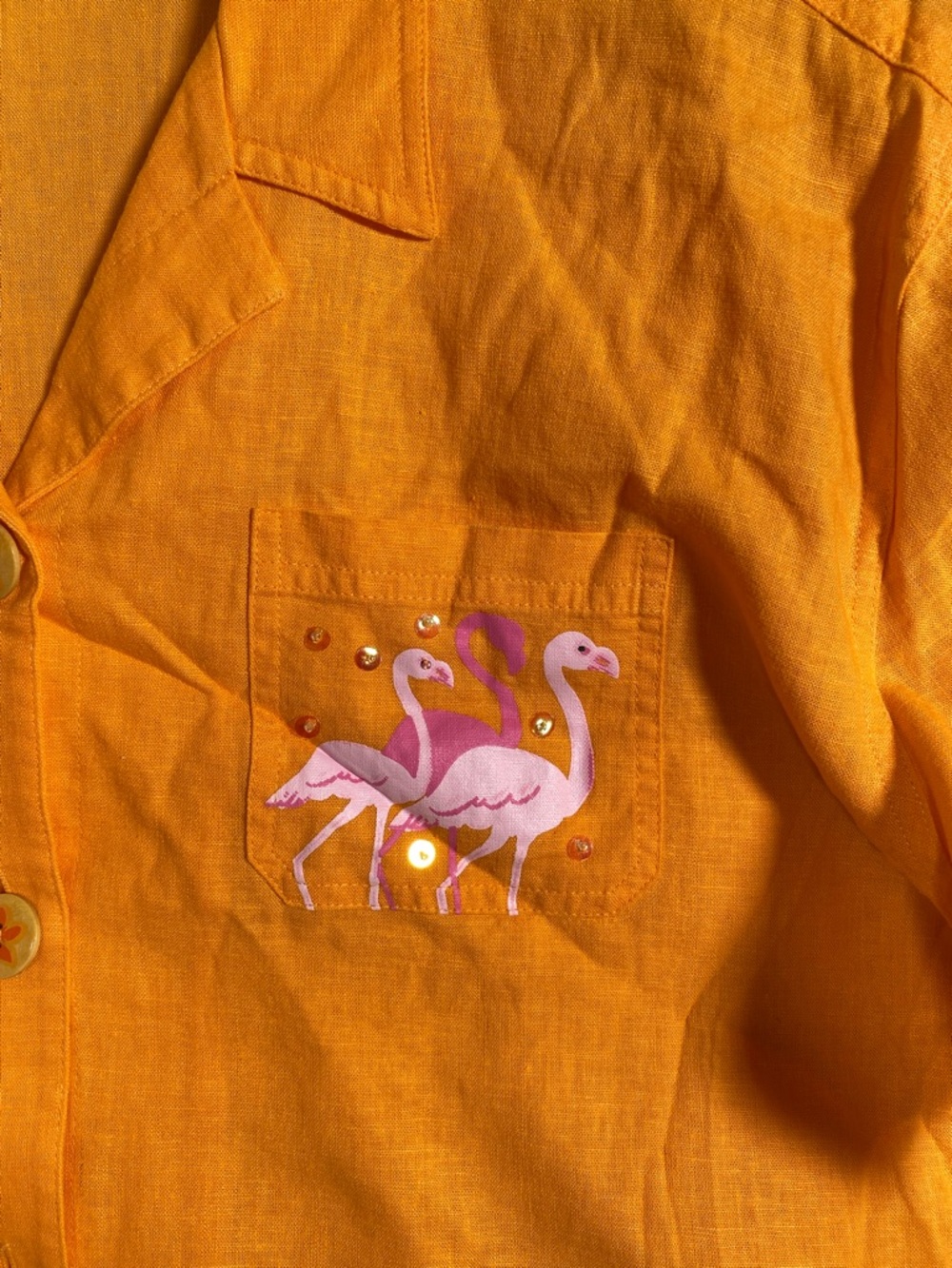 VTG Oleg Cassini Flamingo Embroidered Beaded Fringe Resort Top Orange Size XL - Picture 6 of 10